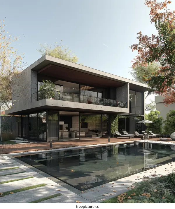 Modern Minimalist Concrete House with Pool and Terrace