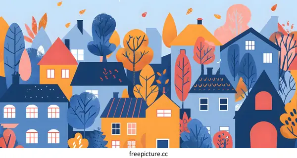 Colorful Houses with Autumn Trees