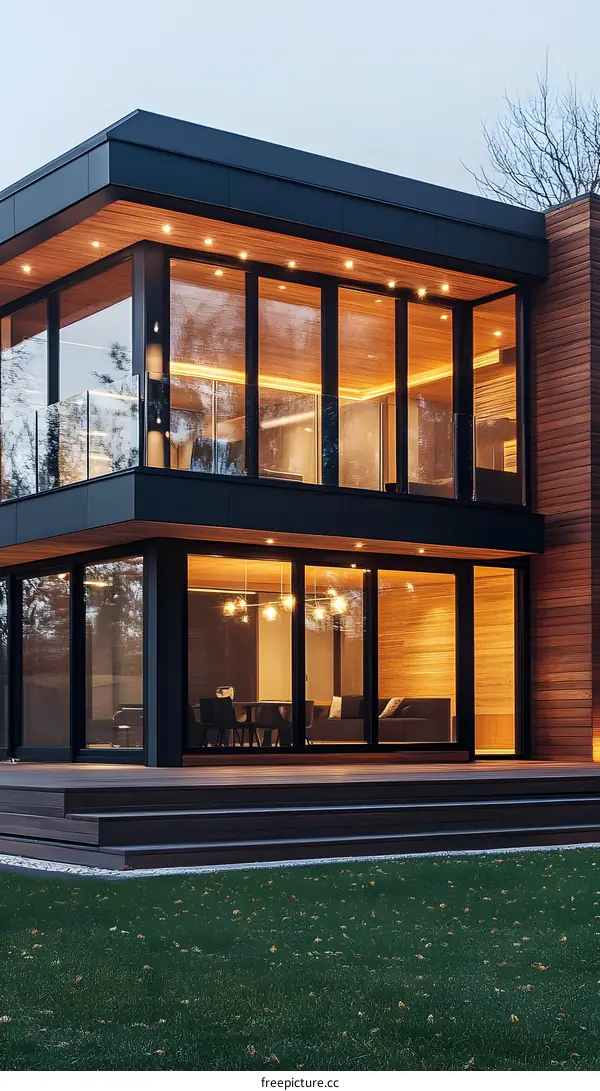 Modern House With Large Windows And Wooden Siding