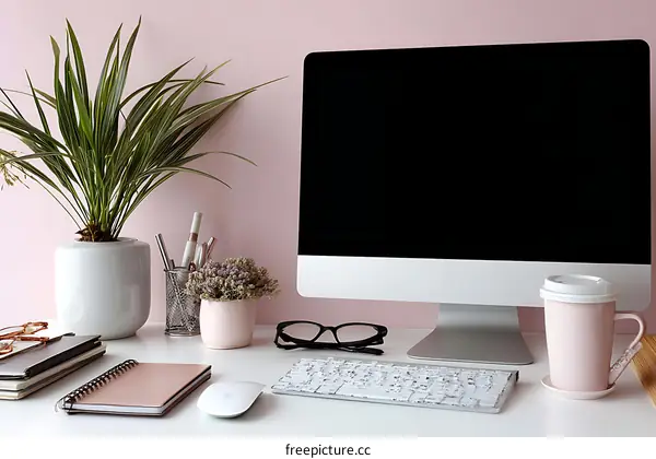 Pink Modern Workspace with Computer