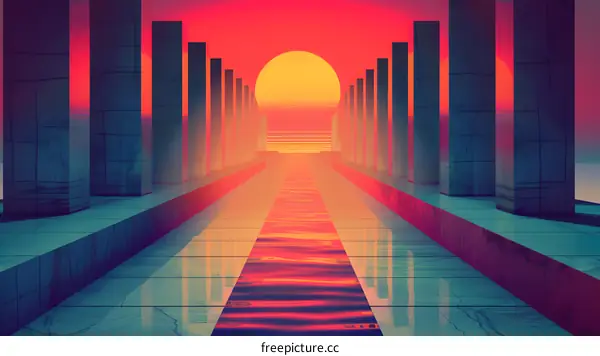 Abstract Sunset with Pillars and Water