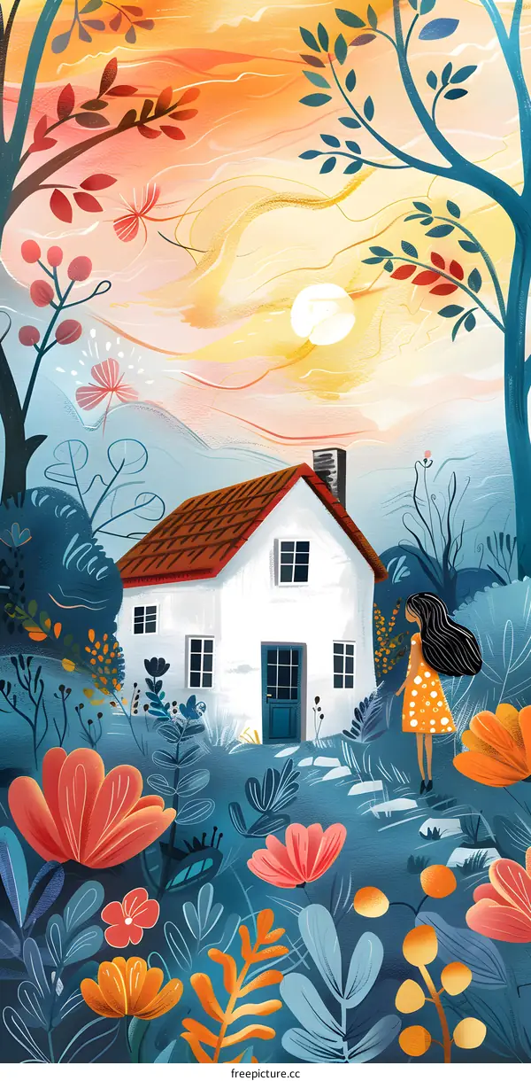 girl standing in the garden admiring the sunset