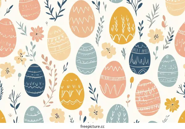 Easter Egg Pattern Design with Flowers and Branches