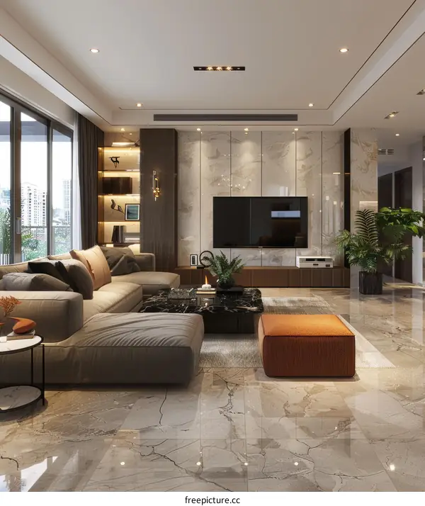 Modern Marble Living Room in Minimalist Style