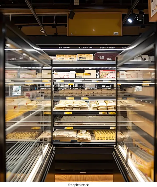 Refrigerated Food Display Case In A Japanese Grocery Store