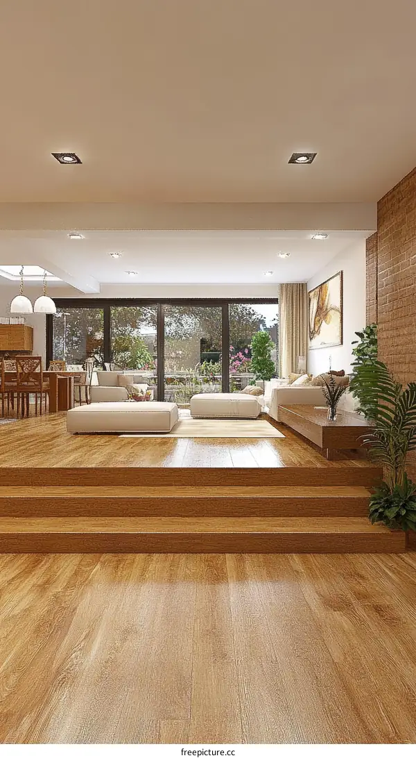 Modern Open Concept Living Room with Wooden Flooring