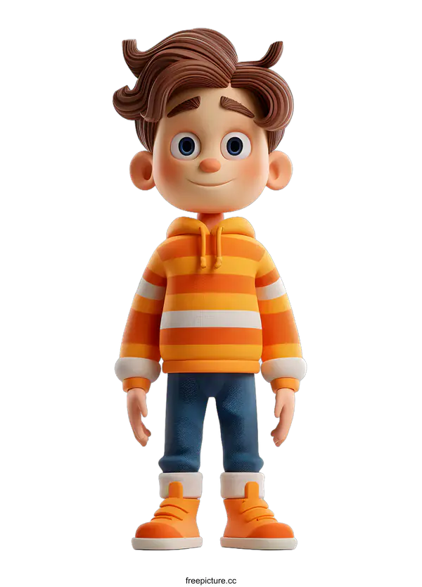 [Transparent Background PNG]Smiling Cartoon Boy With Orange Striped Hoodie