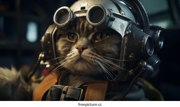 A cat wearing a飛行員盔甲