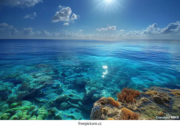 Amazing crystal clear water of caribbean sea with coral reef