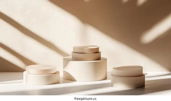 Beige Cylindrical Display Stands in Sunlight