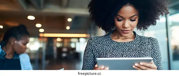 African American Woman Using Tablet in Office