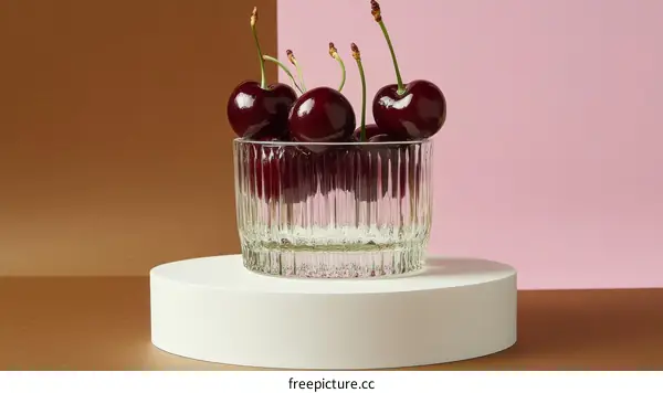 Fresh Cherries in a Glass Bowl on a Display Stand