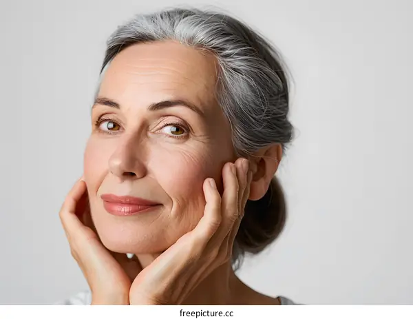 portrait of a beautiful middle-aged woman with gray hair
