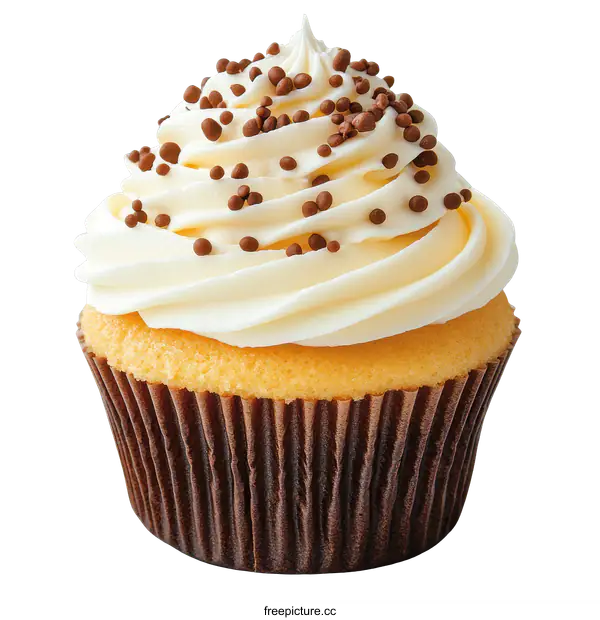 [Transparent Background PNG]Delicious Vanilla Cupcake with Chocolate Sprinkles