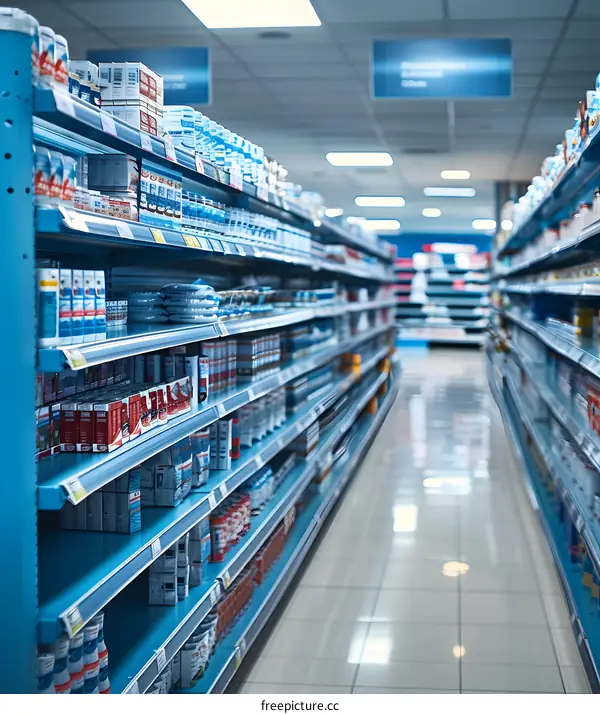 Supermarket Aisle with Shelves of Products