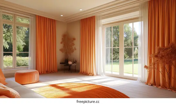 Orange Living Room with Large Windows