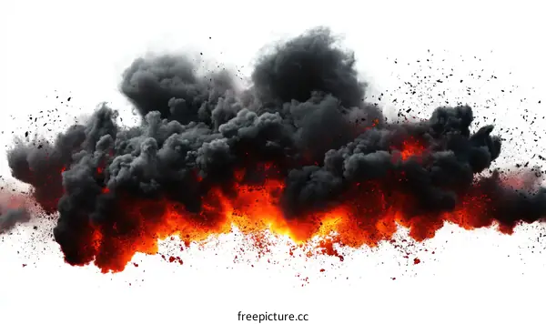 Explosion of Fire and Smoke Isolated on White Background