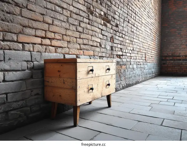 Rustic Wooden Chest in Brick Interior