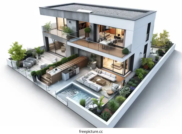 Modern Two-Story House Design with Outdoor Living Spaces