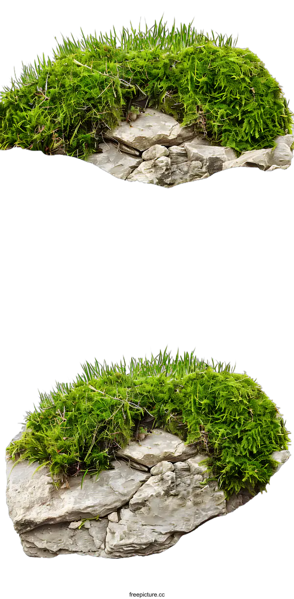 [Transparent Background PNG]Green Grass and Rock Formations Isolated on White Background
