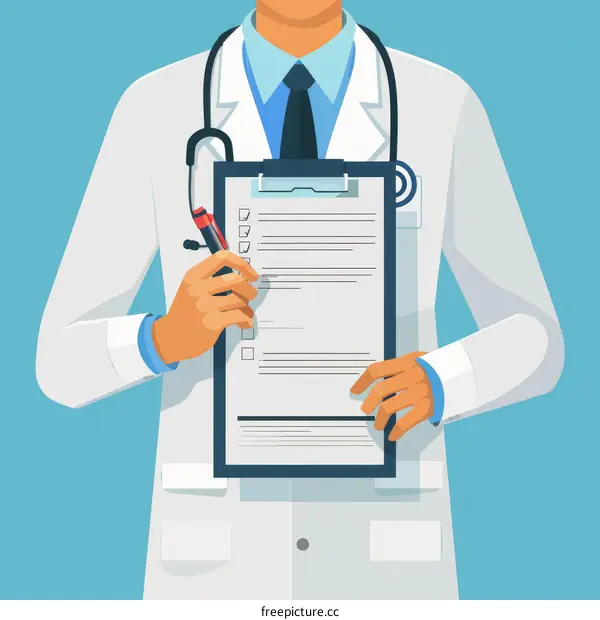 Doctor in white coat holding a clipboard with checklist