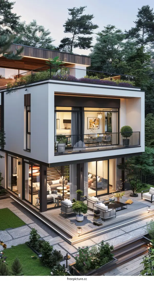 Modern House Exterior with Lush Landscaping