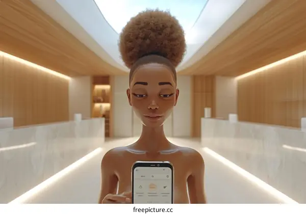 A young woman of color using a smartphone in a modern setting
