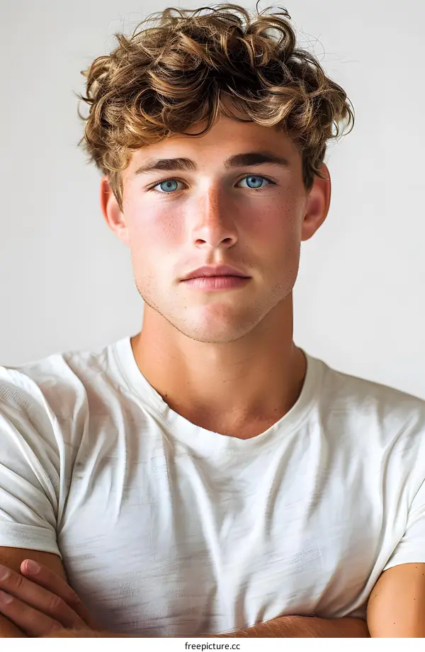 Portrait of Young Man with Curly Hair