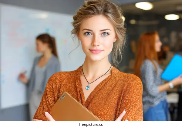 Businesswoman Holding Tablet in Modern Office