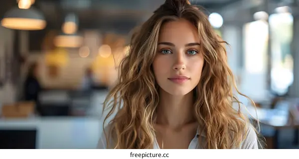 portrait of a beautiful young woman with long blond hair and blue eyes