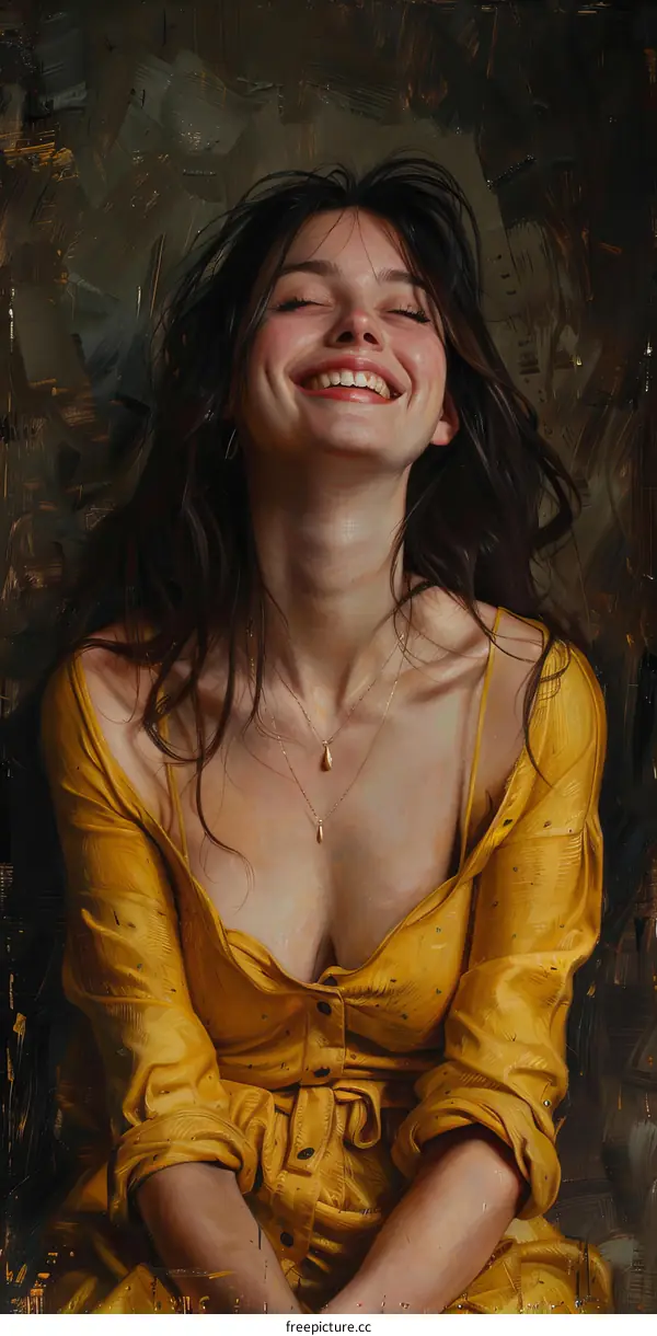 Portrait of a Joyful Woman in Yellow Dress
