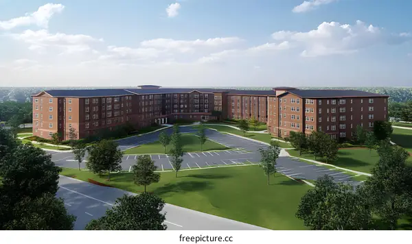 Aerial View of a Brick Apartment Building