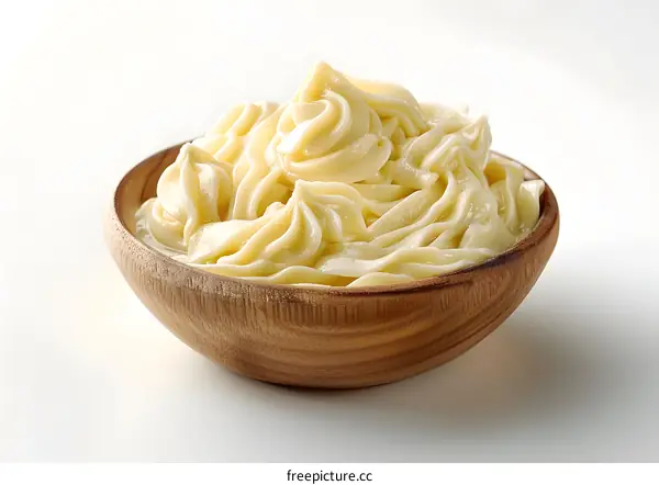 Wooden Bowl Filled with White Frosting