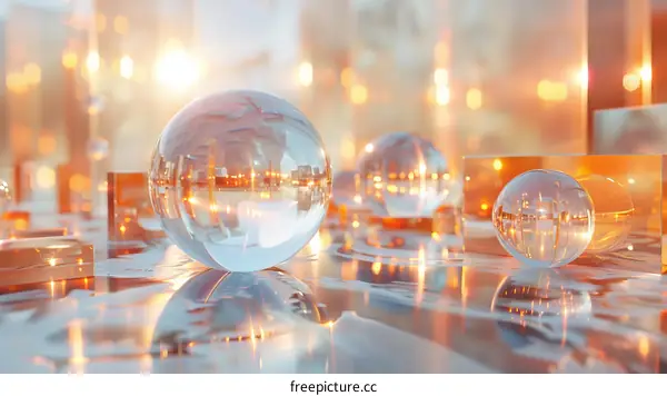Abstract Cityscape Reflected in Glass Spheres