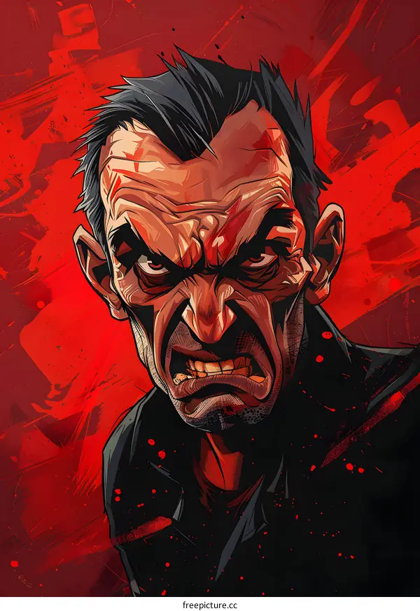 portrait of an angry man with a red background