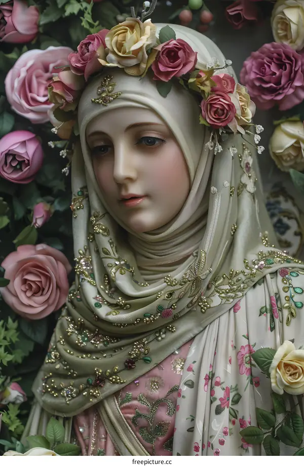 A painting of Virgin Mary with a headscarf