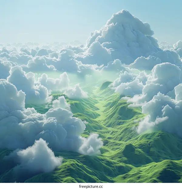 Green rolling hills and clouds