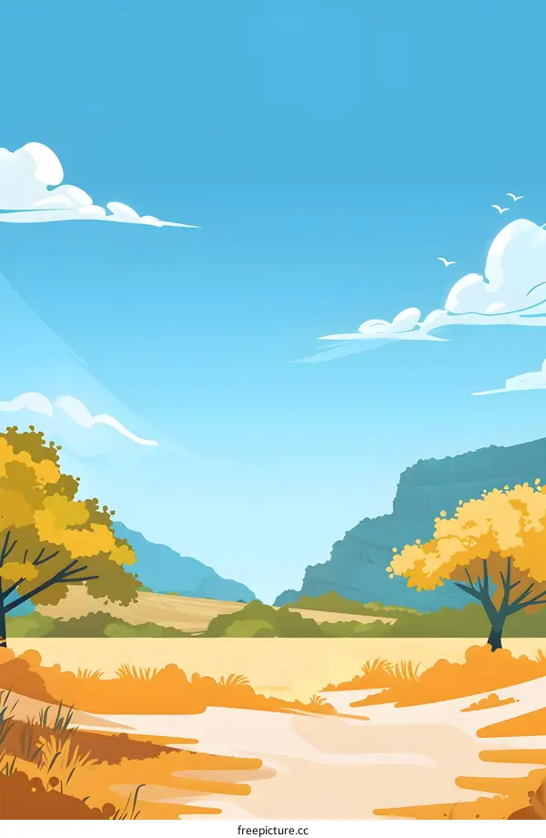 Beautiful Landscape with Mountain View and Golden Grass