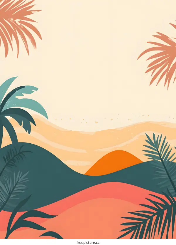 Tropical Landscape with Palm Trees and Mountains Abstract Art