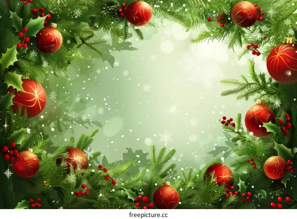 Christmas ornaments with pine branches and red berries