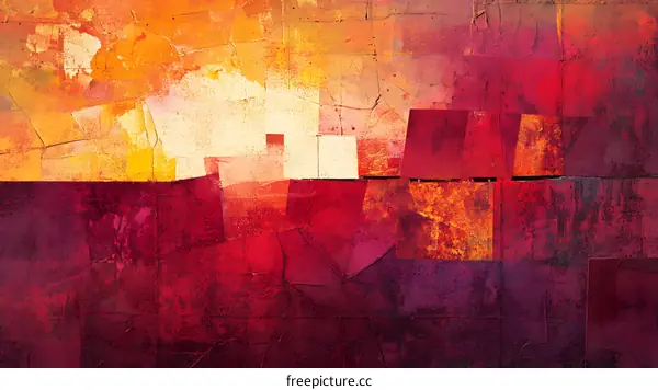 Abstract  Red Yellow Geometric  Painting