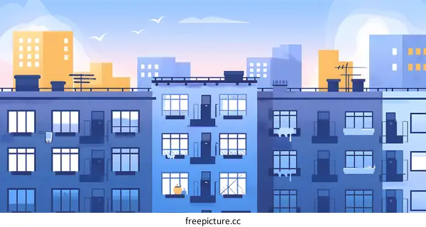 Blue Building Facade with Windows and Balconies