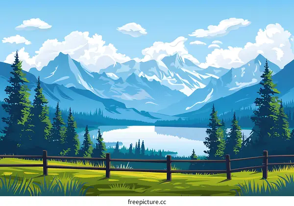 Mountain Lake Landscape Illustration