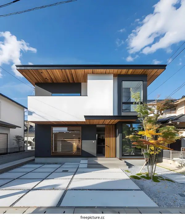 Modern Japanese Style Two Story House with Wooden Accents