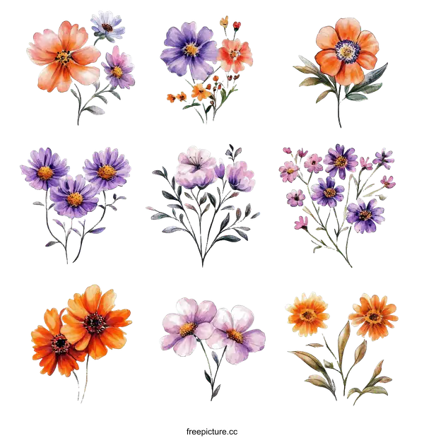[Transparent Background PNG]Floral Watercolor Illustration Collection