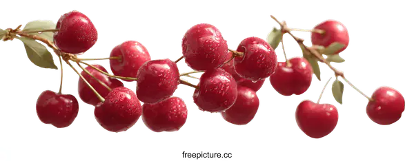 [Transparent Background PNG]Fresh Cherries Branch with Water Drops