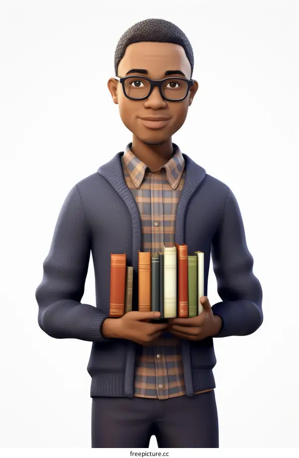 African-American Man in Glasses Holding Books