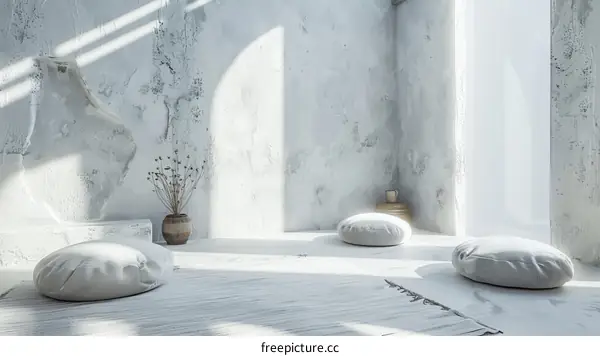 White room with pillows and vase
