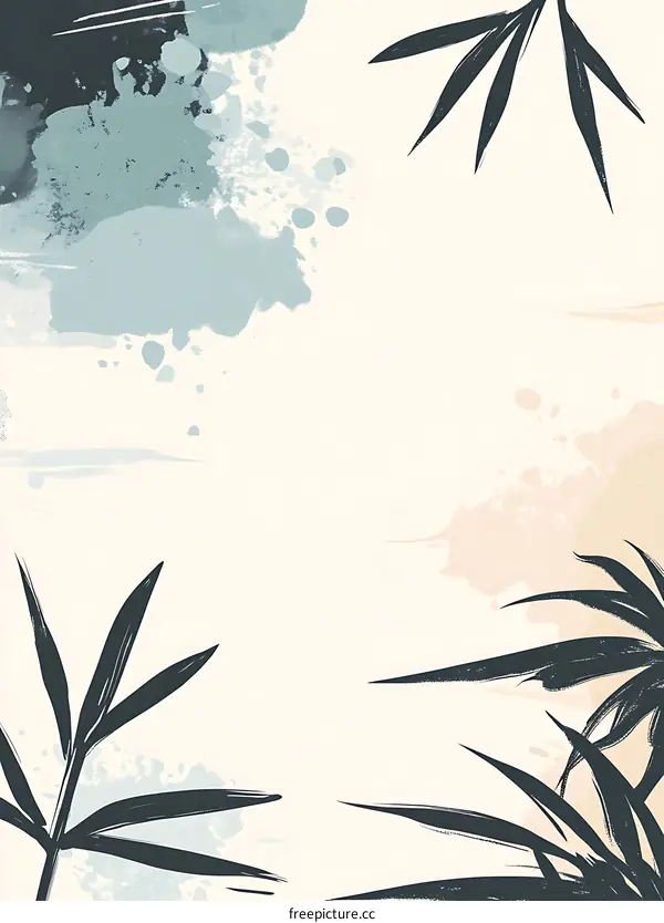 Abstract Minimalist Watercolor Background with Palm Leaves