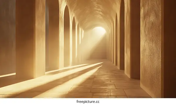 Golden Arches, Abstract Light and Shadow in a Curved Hallway